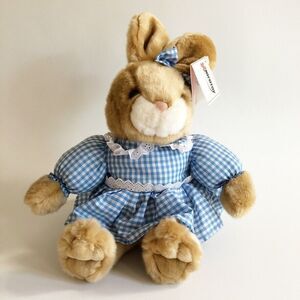 Nicotoy Belgium Bunny Rabitt Plush Blue Checkered Plaid Dress Original Tag 18"